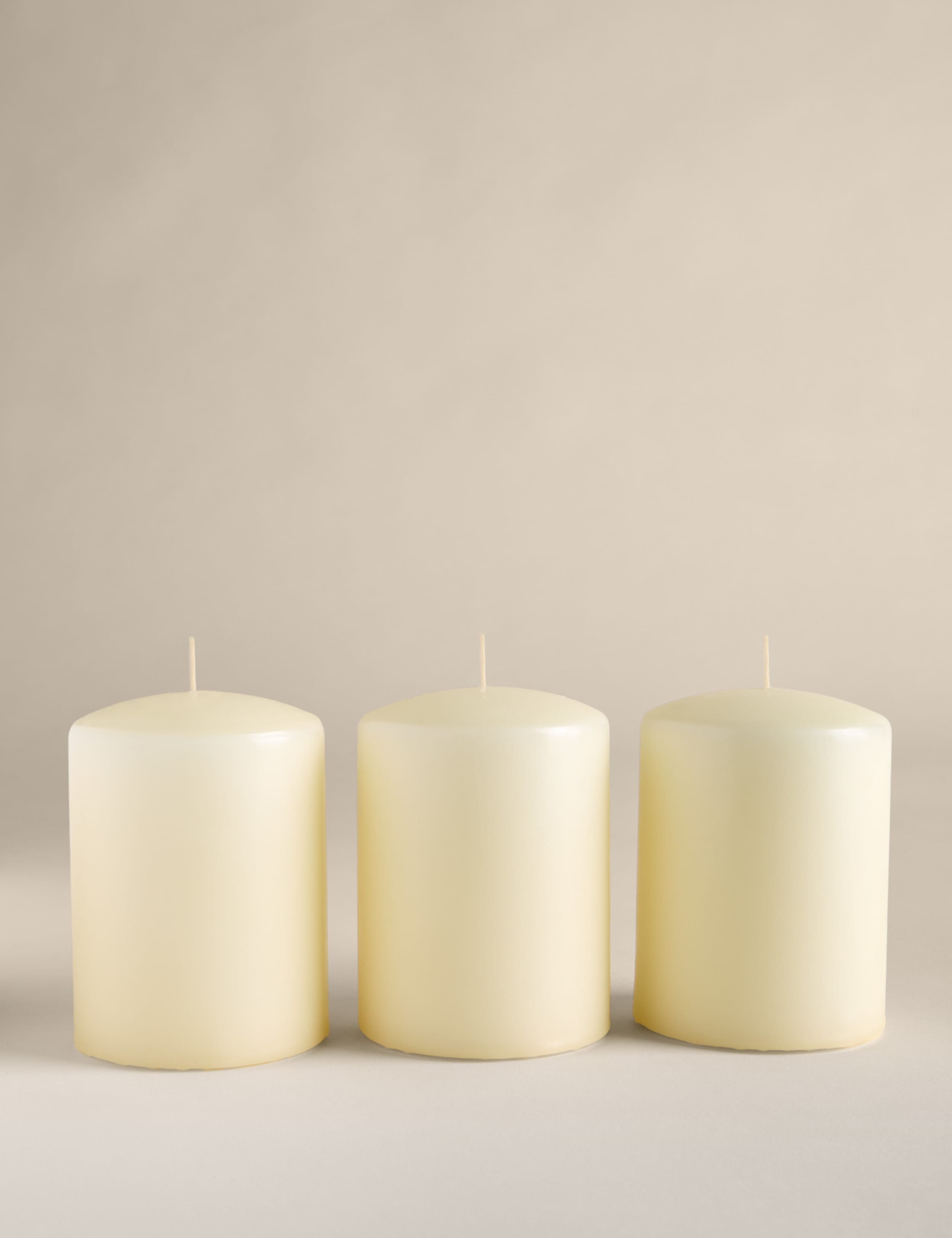 Set of 3 small pillar candles 11cm height (British brand)