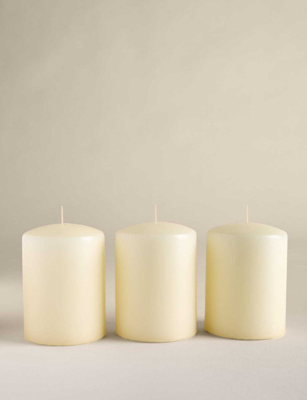 Set of 3 small pillar candles 11cm height (British brand)