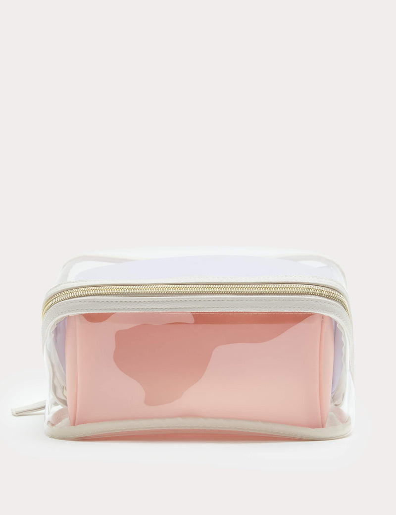 Three piece transparent wide opening makeup bag set (British brand)