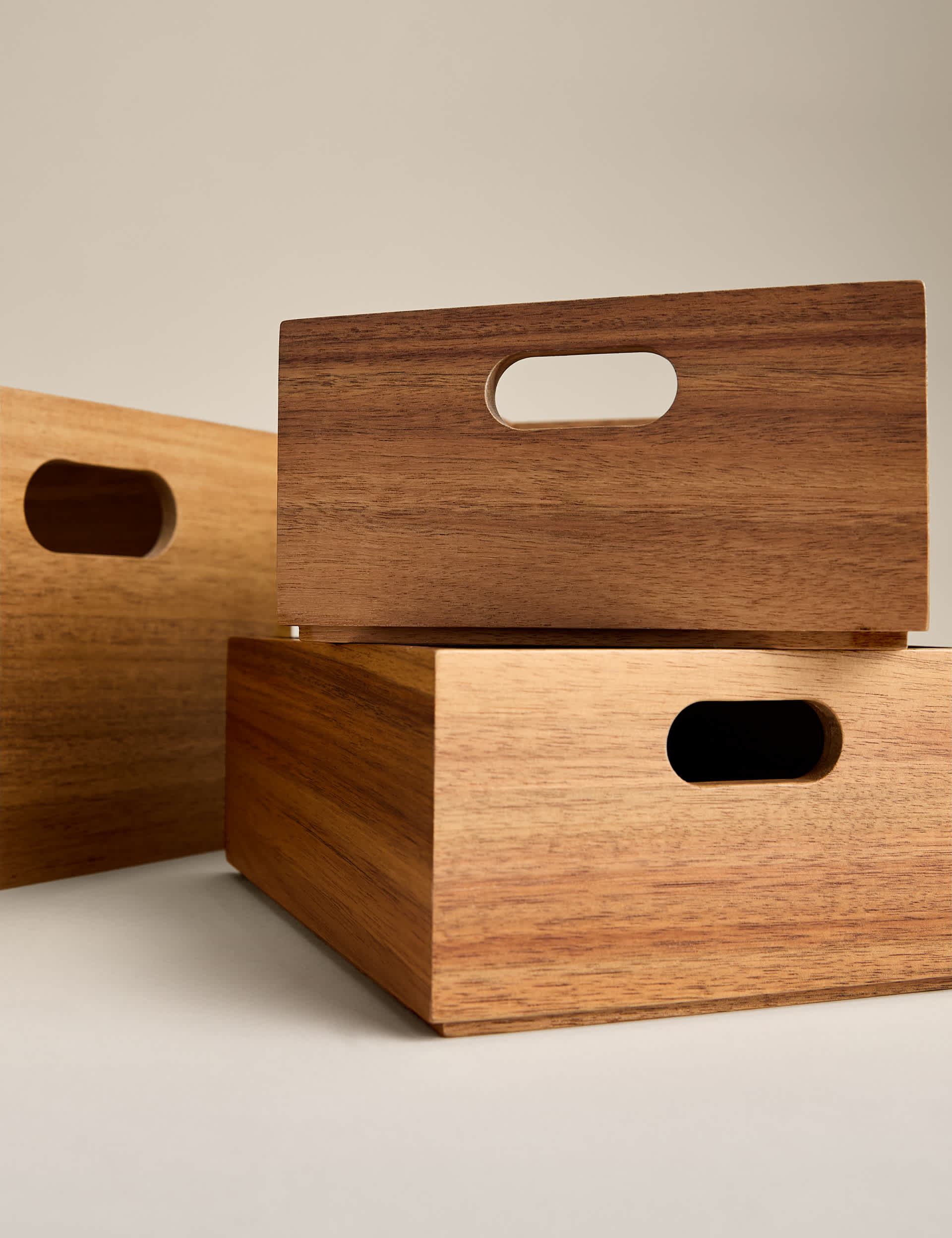 Wooden stacking boxes set of three for kitchen storage (British brand)