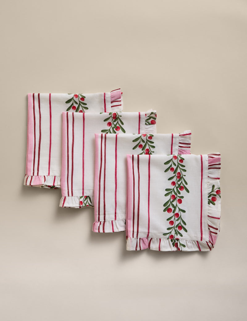 Set of 4 Cotton with Linen Striped Napkins