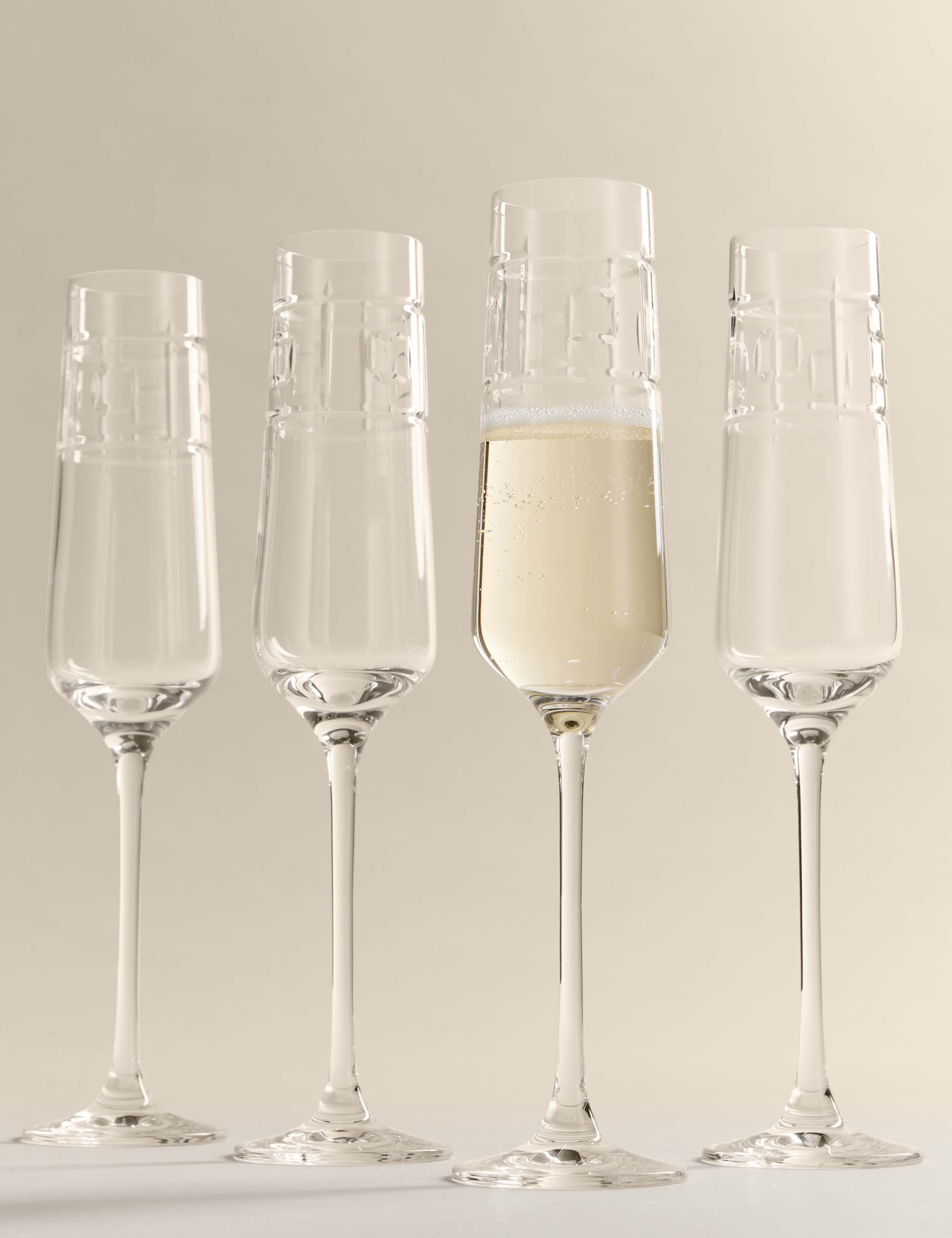 Set of 4 Etched Champagne Flutes