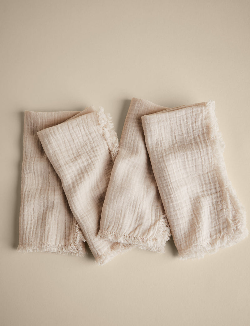Set of 4 frayed edge muslin napkins (British brand)