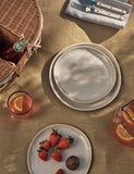 Set of 4 linen reactive picnic dinner plates (British brand)
