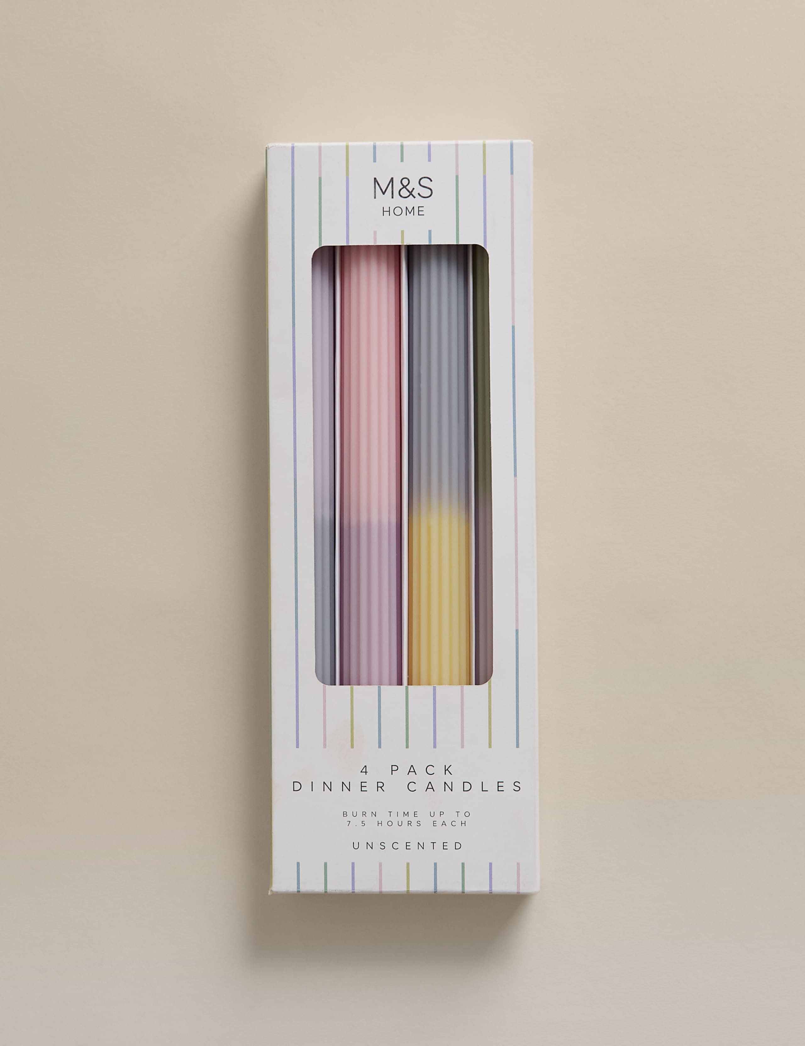 Set of 4 pastel dinner candles with ridged texture - British product