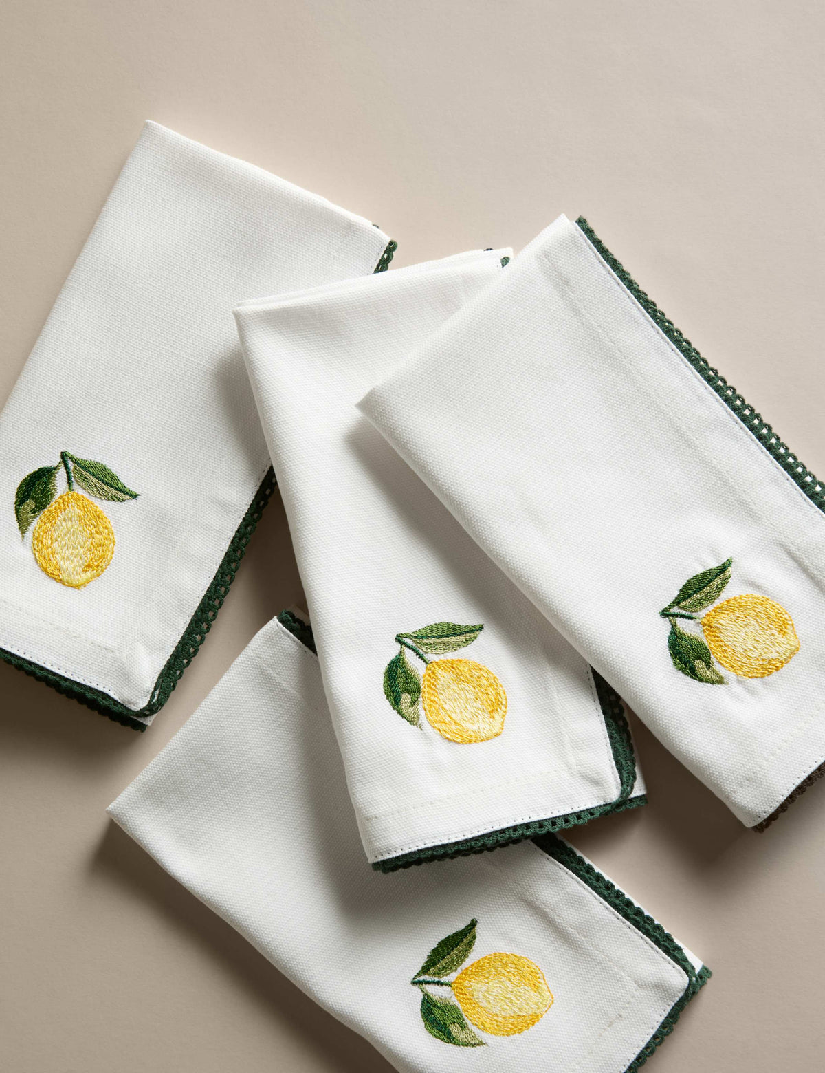 Lemon embroidered cotton napkins set of four, imported from the UK
