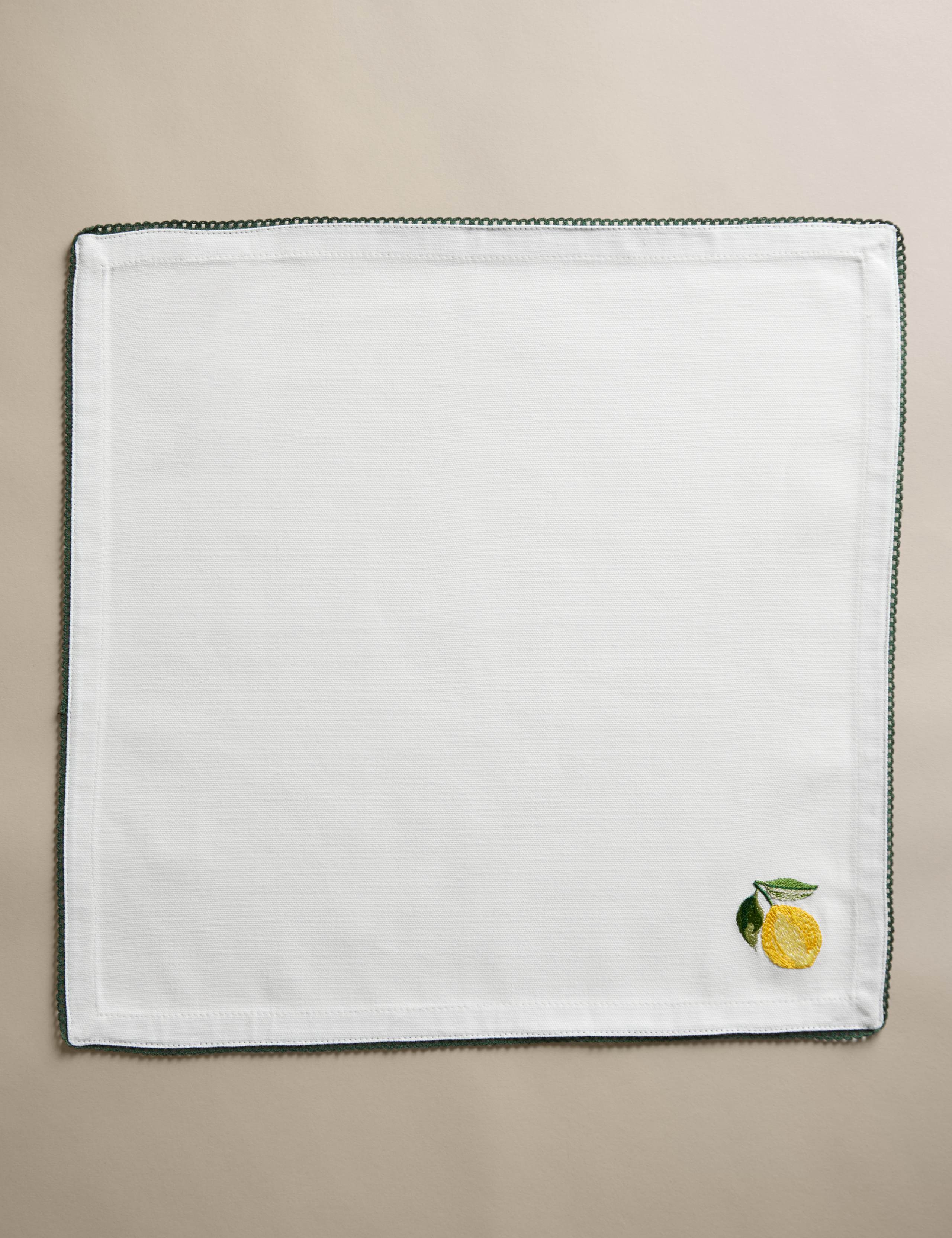 Lemon embroidered cotton napkins set of four, imported from the UK