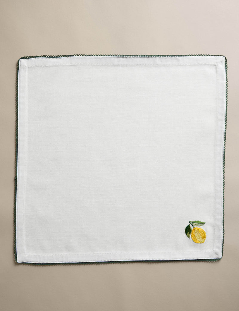 Lemon embroidered cotton napkins set of four, imported from the UK