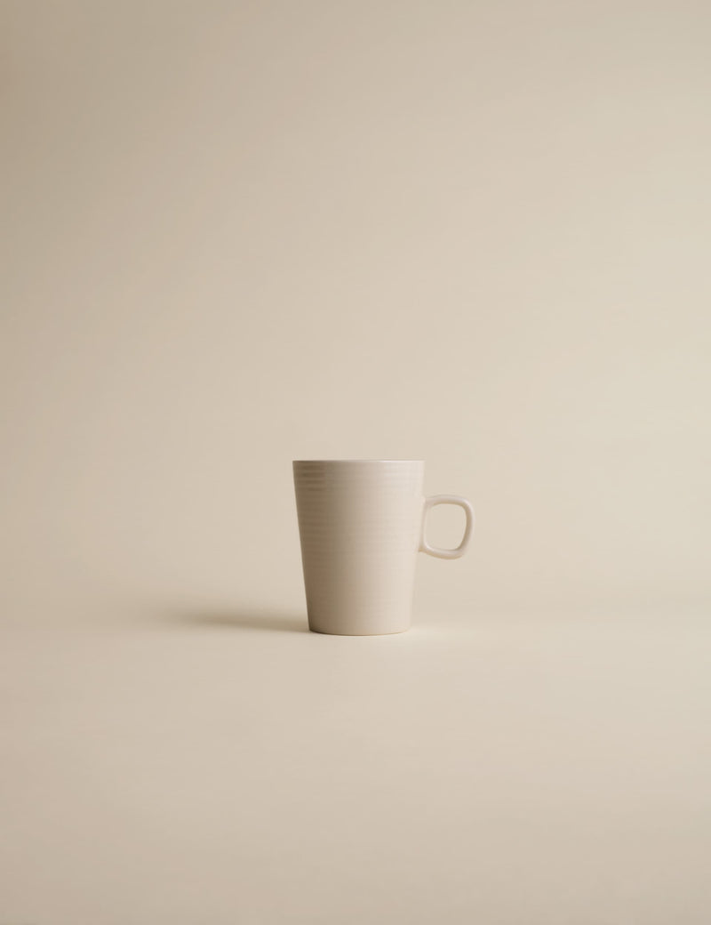 Set of four ribbed ceramic latte mugs (British brand)