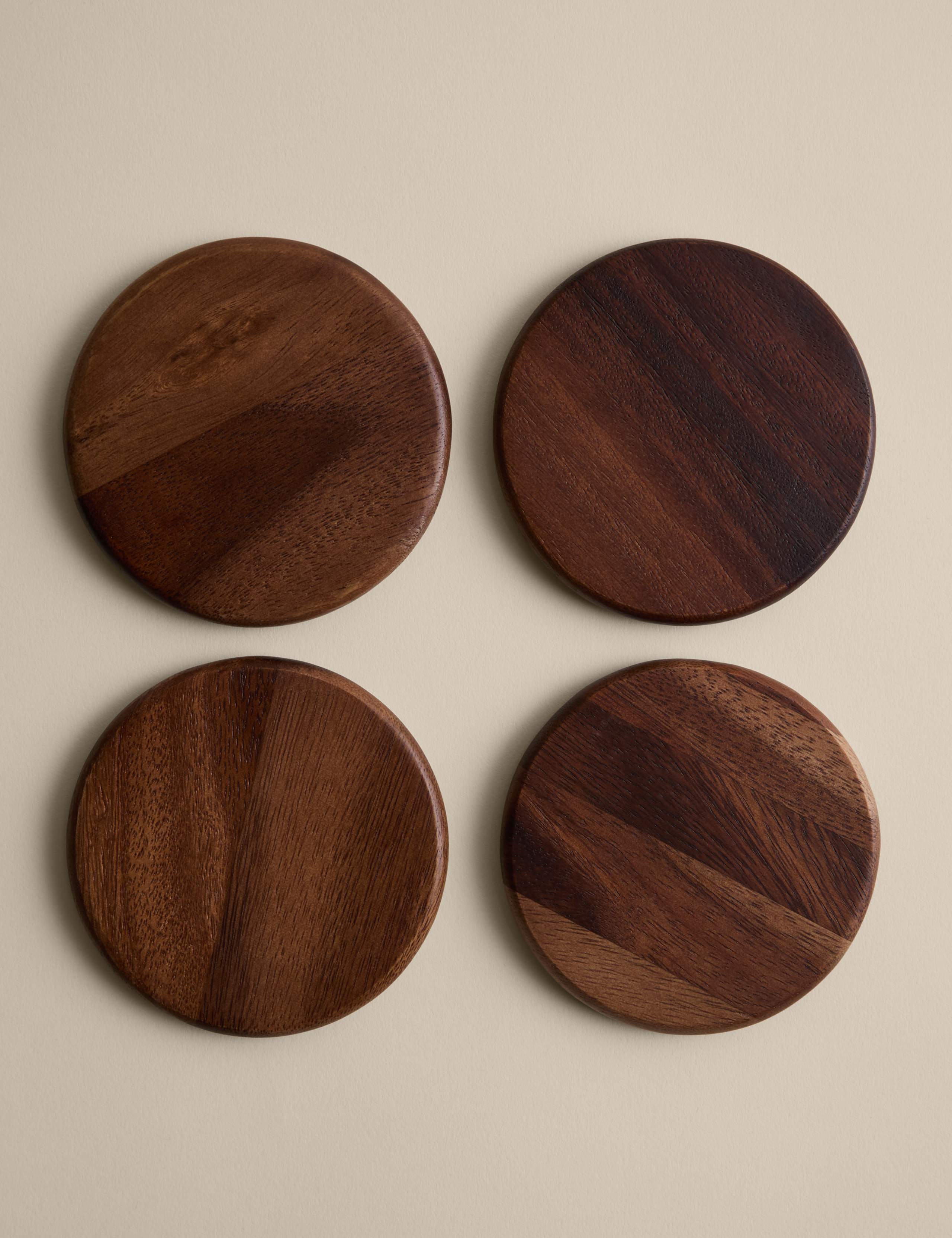 Acacia wood round coasters set of four 11cm, UK version