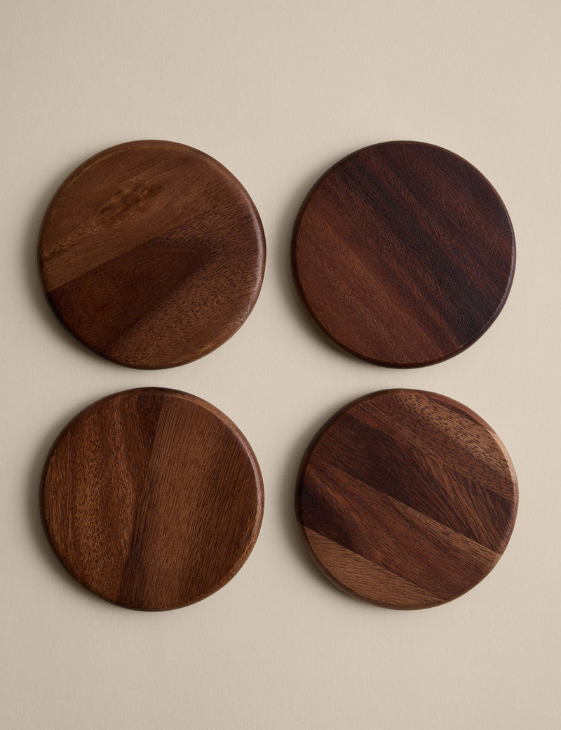 Acacia wood round coasters set of four 11cm, UK version