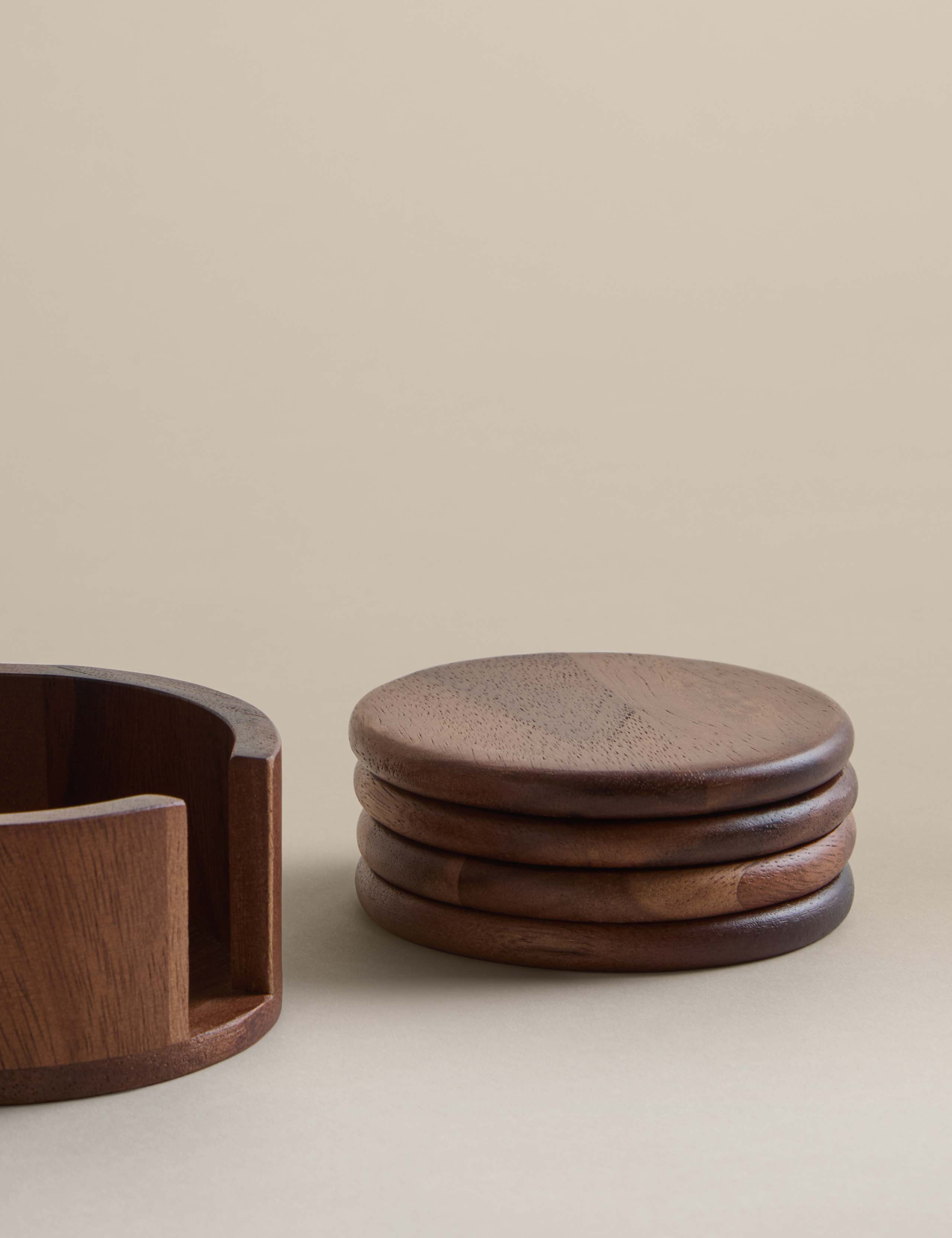 Acacia wood round coasters set of four 11cm, UK version