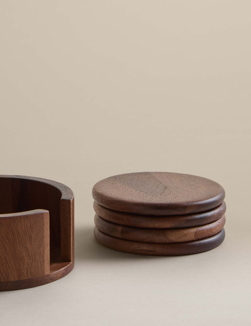 Acacia wood round coasters set of four 11cm, UK version