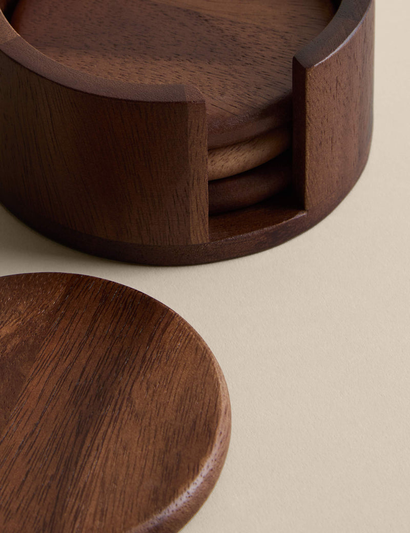 Acacia wood round coasters set of four 11cm, UK version