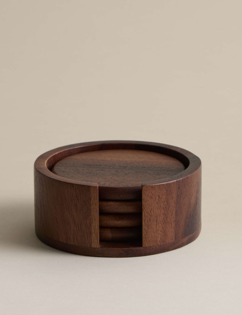 Acacia wood round coasters set of four 11cm, UK version