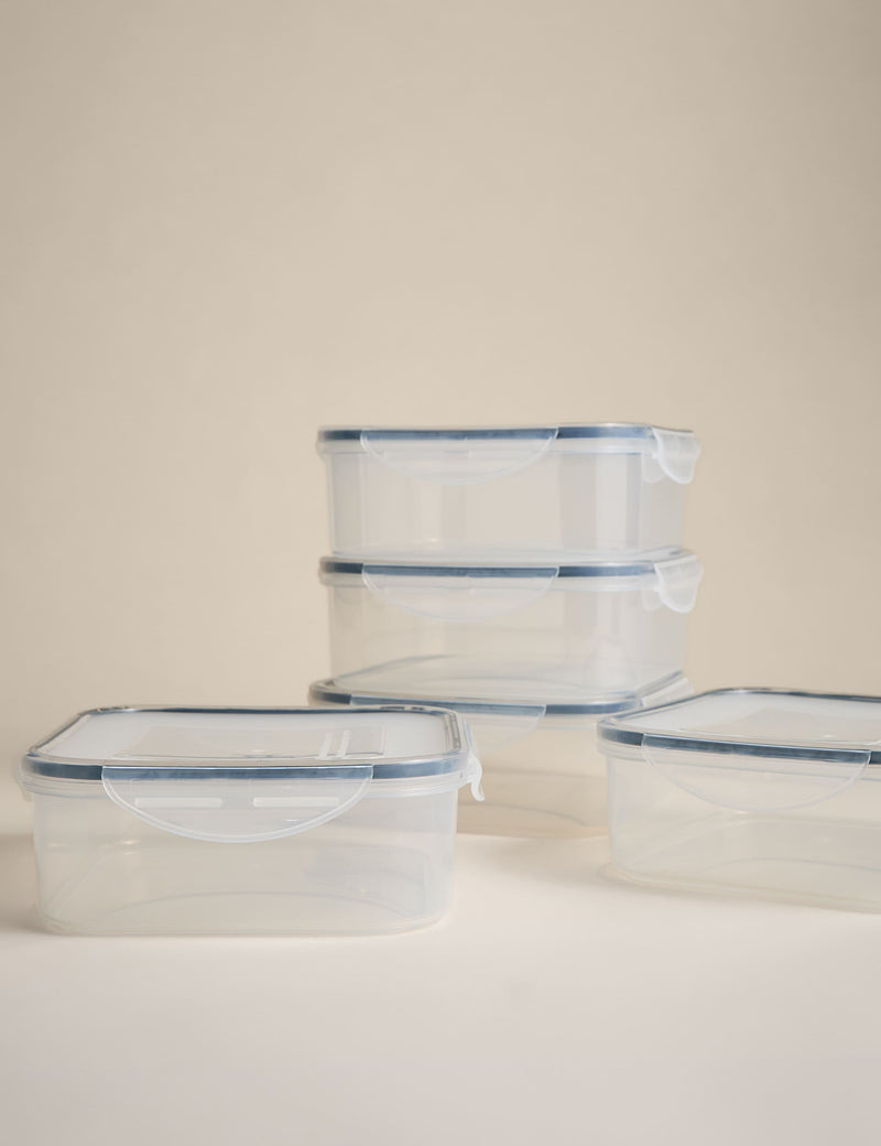 Set of 5 1.2L clip top storage boxes (British brand)