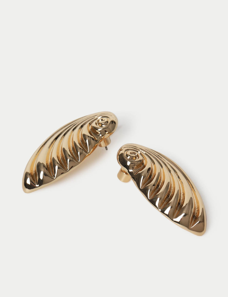 Shell stud earrings crafted in zinc and titanium, UK version