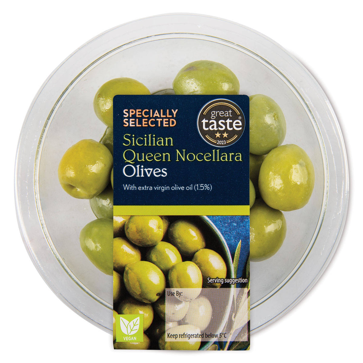 Sicilian Queen Nocellara green olives stone-in, UK version