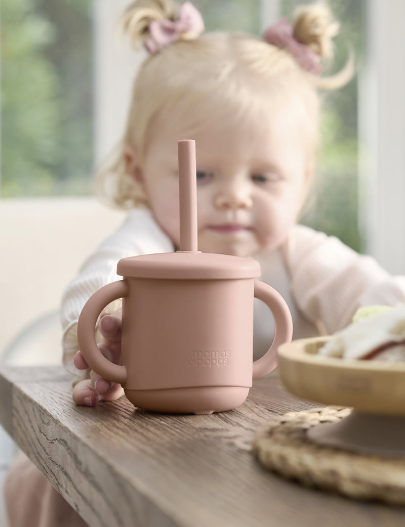 Mamas & Papas pink silicone sippy cup snack pot (British brand)