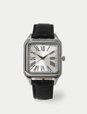Watch silver square leather strap, imported from the UK