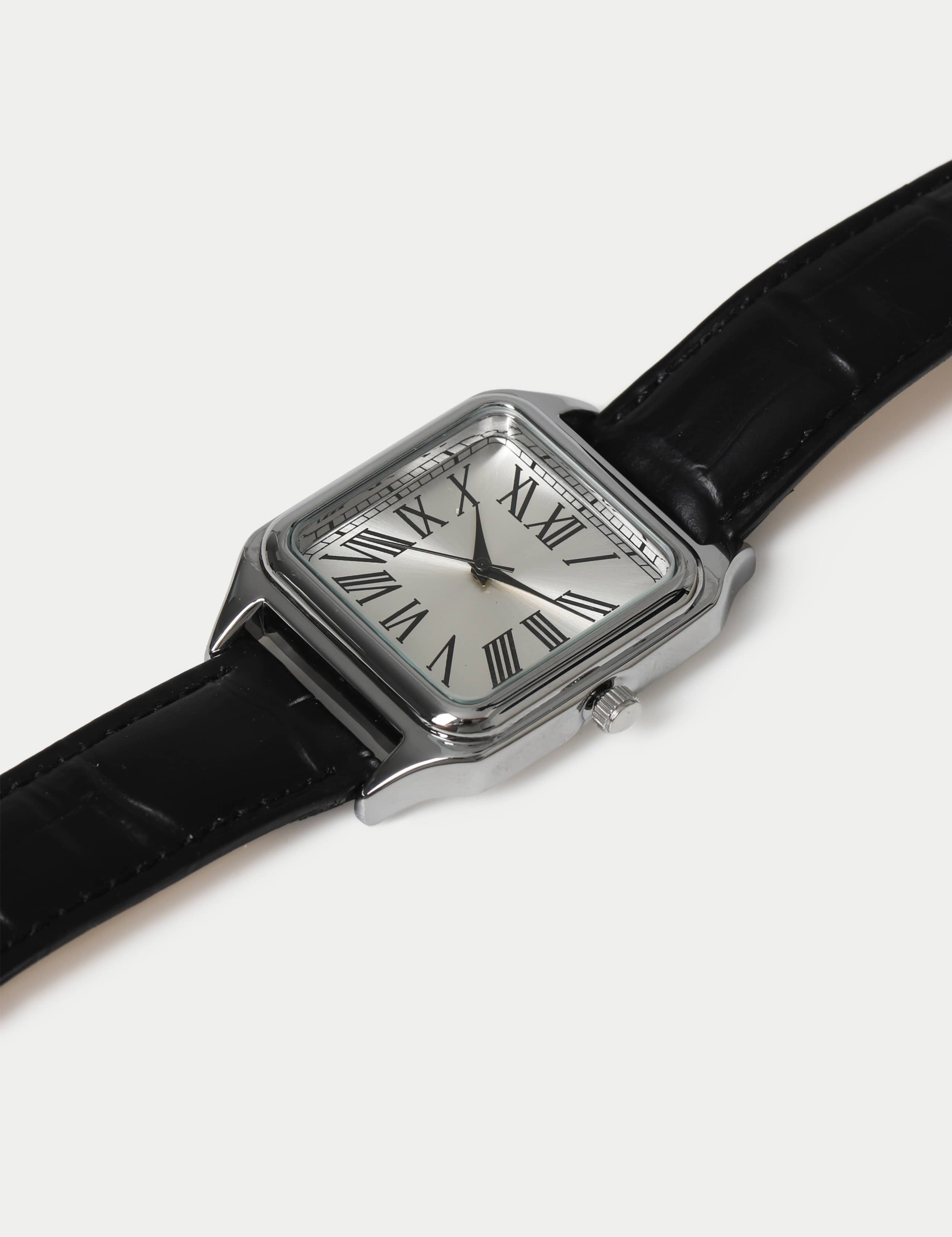 Watch silver square leather strap, imported from the UK