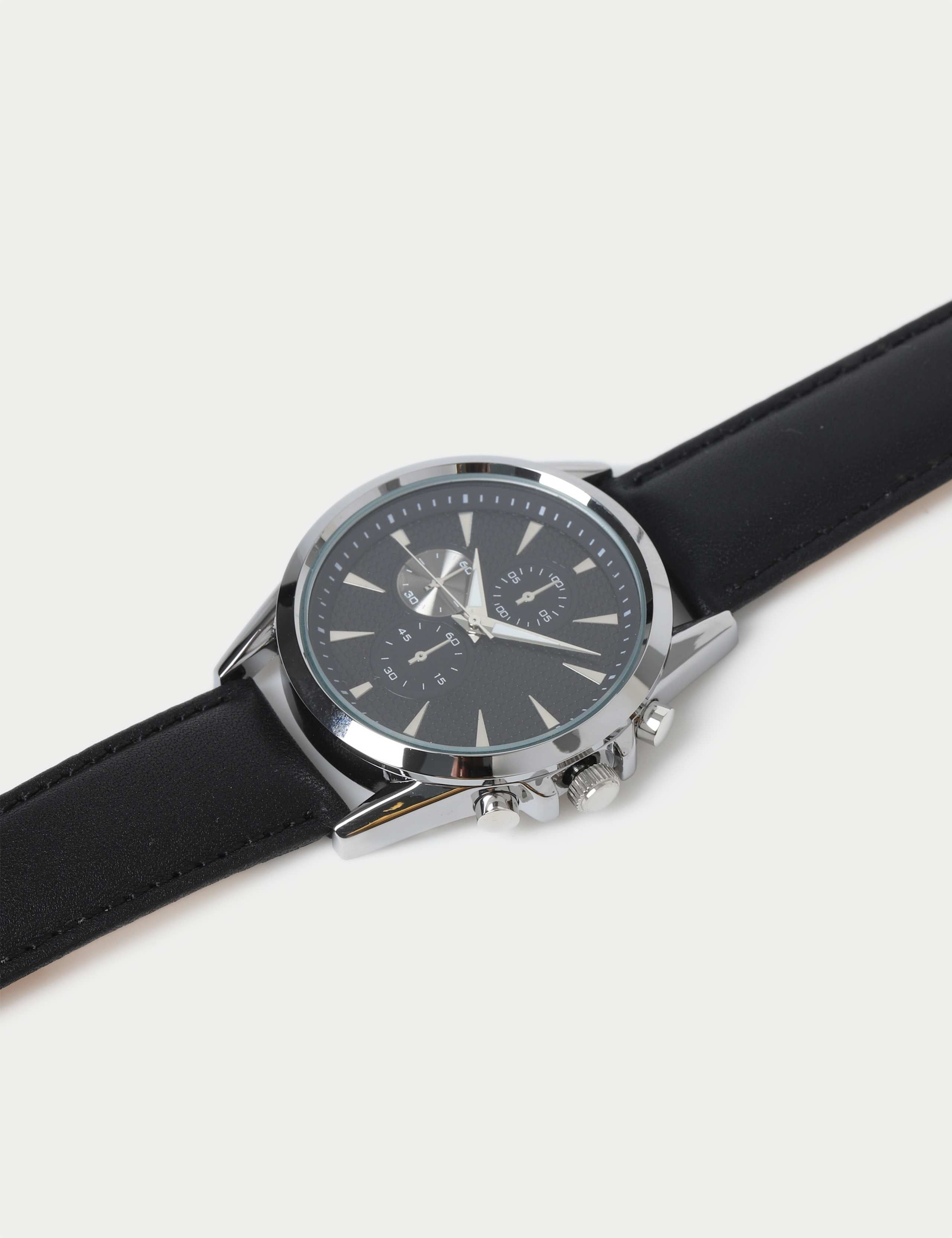 Silver tone round face watch leather strap imported from the UK