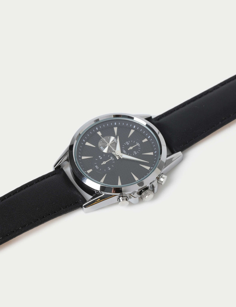 Silver tone round face watch leather strap imported from the UK