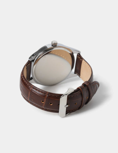 M&S Uhr mit silbernem Zifferblatt und Kroko-Armband