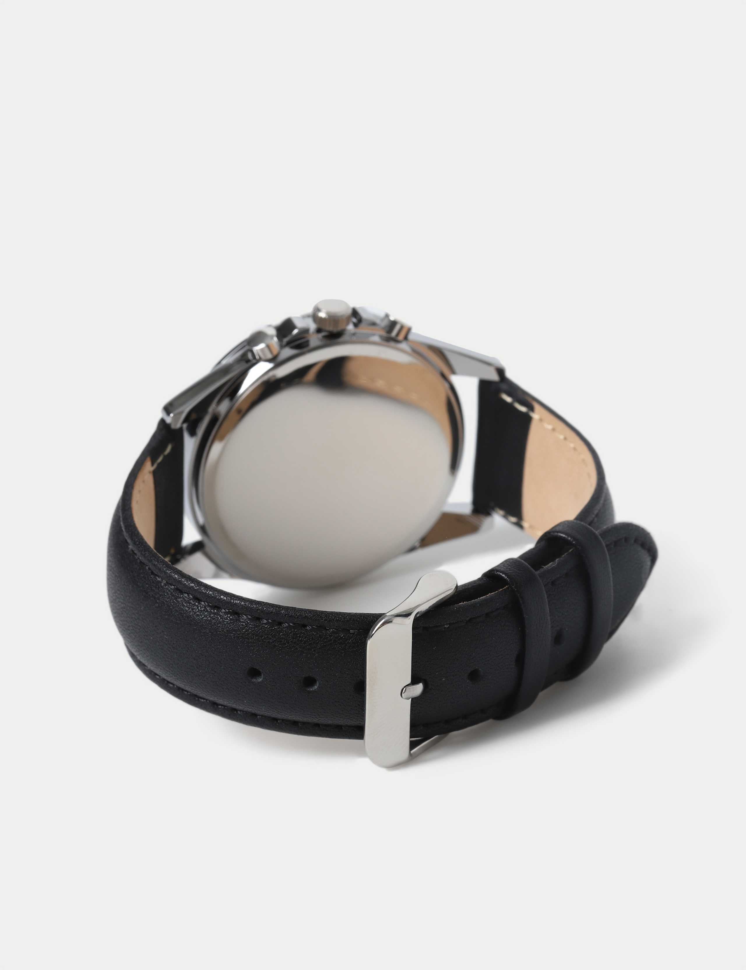 Silver tone round face watch leather strap imported from the UK