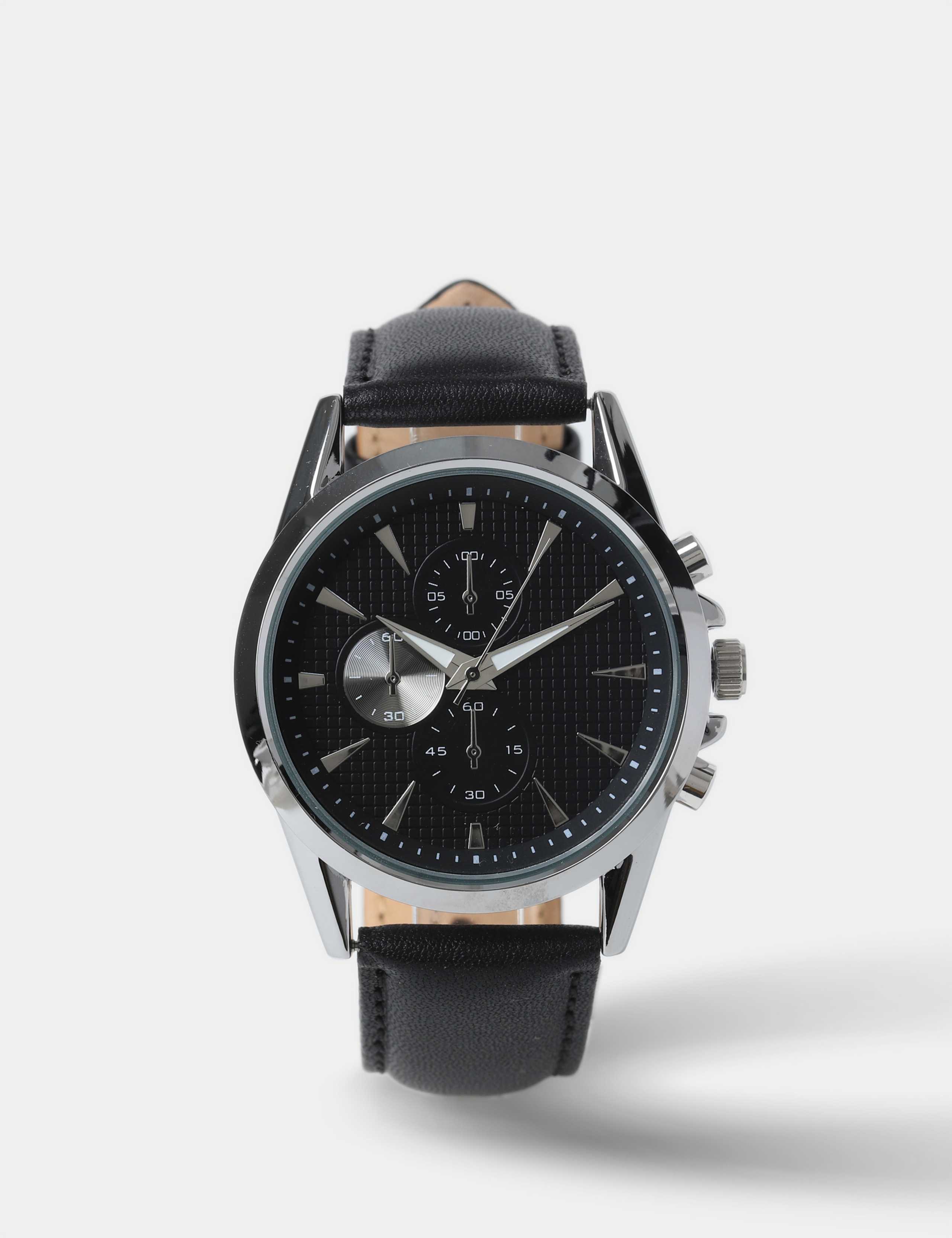 Silver tone round face watch leather strap imported from the UK