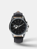 Silver tone round face watch leather strap imported from the UK