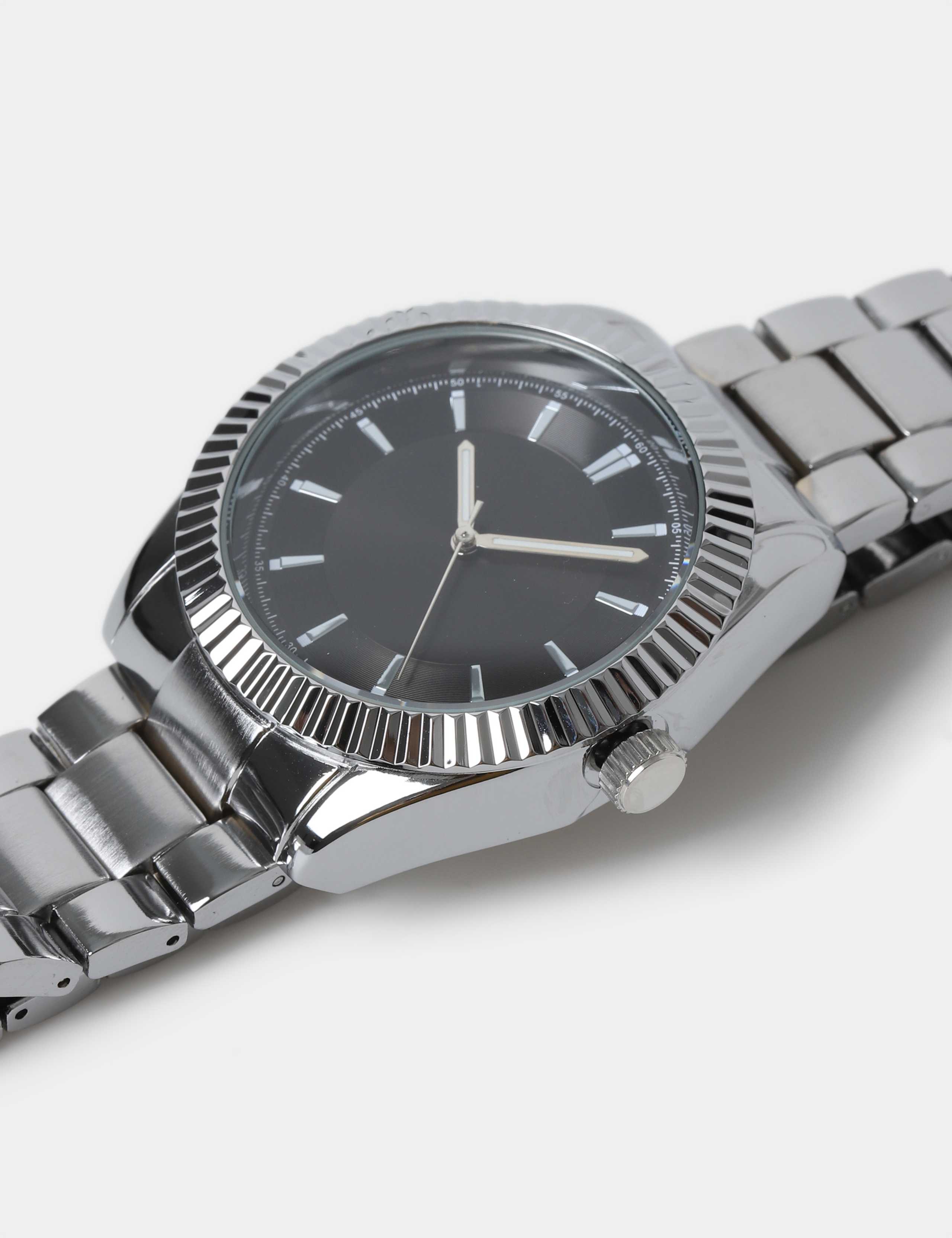 M&S silver tone round face watch with metal strap - British product