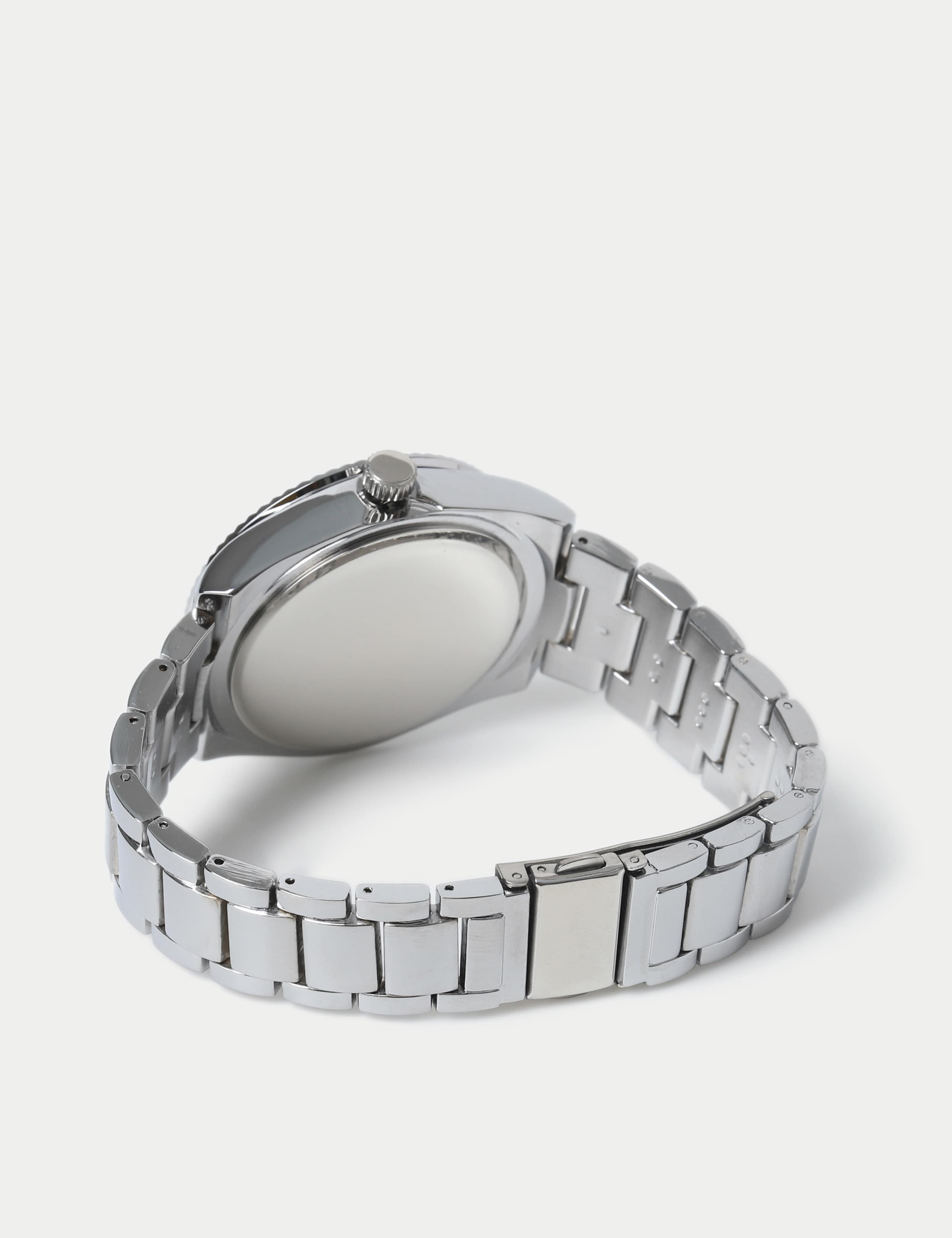 M&S silver tone round face watch with metal strap - British product