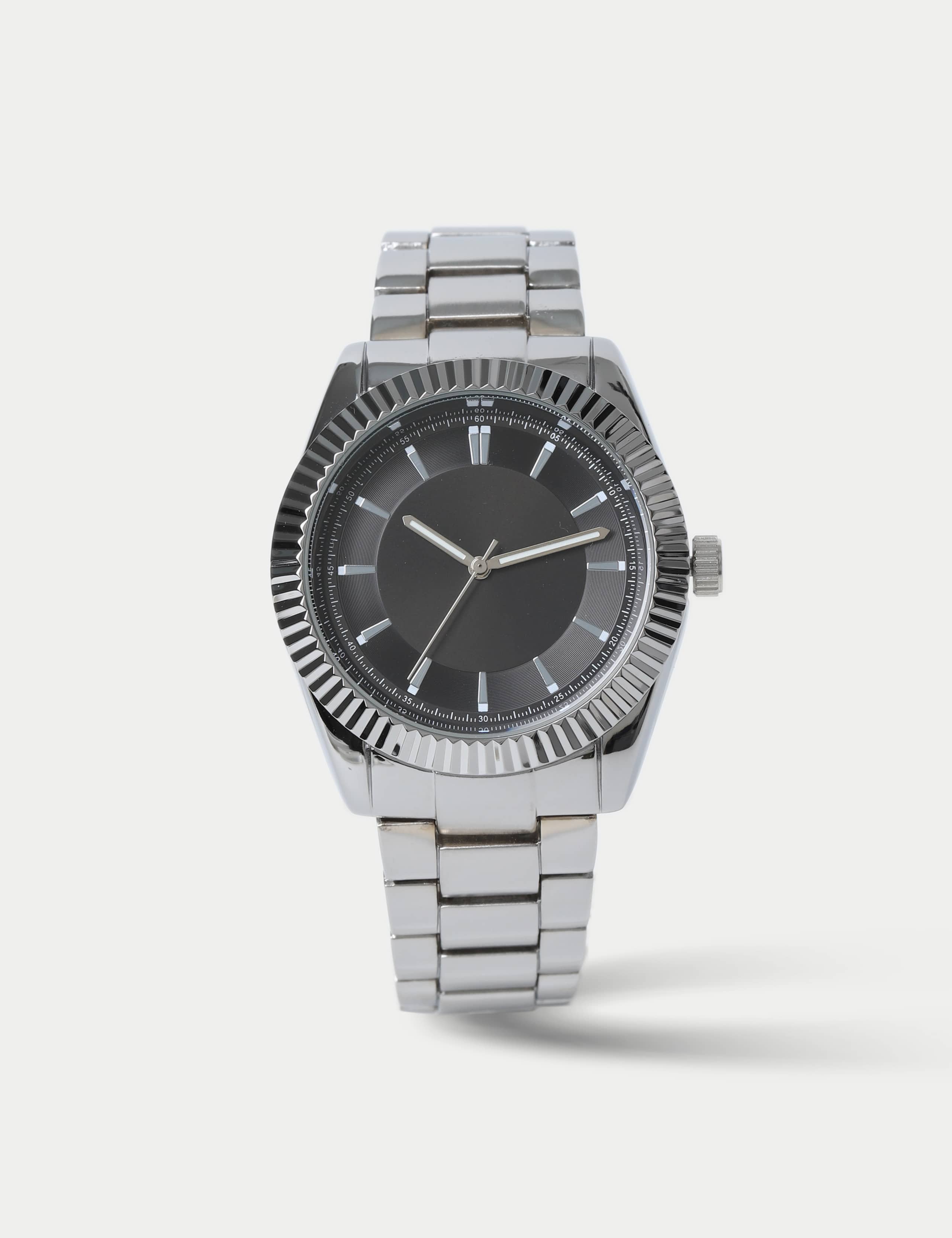 M&S silver tone round face watch with metal strap - British product
