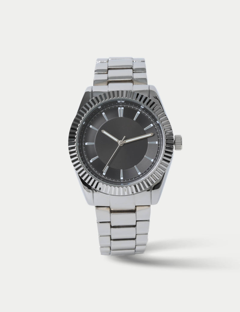 M&S silver tone round face watch with metal strap - British product