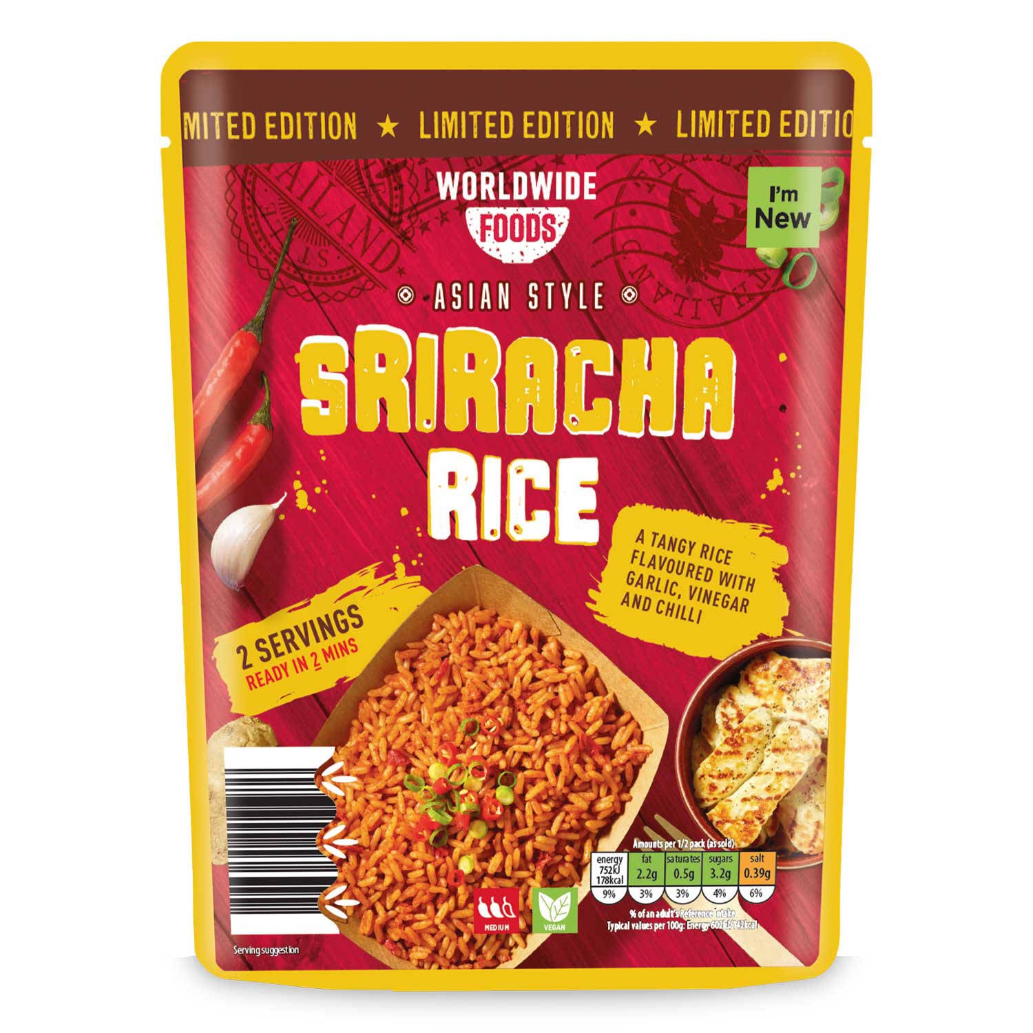 Worldwide Foods Siracha Street Food Rice, imported from the UK