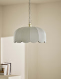 Pendant light scalloped linen with antique brass, imported from the UK