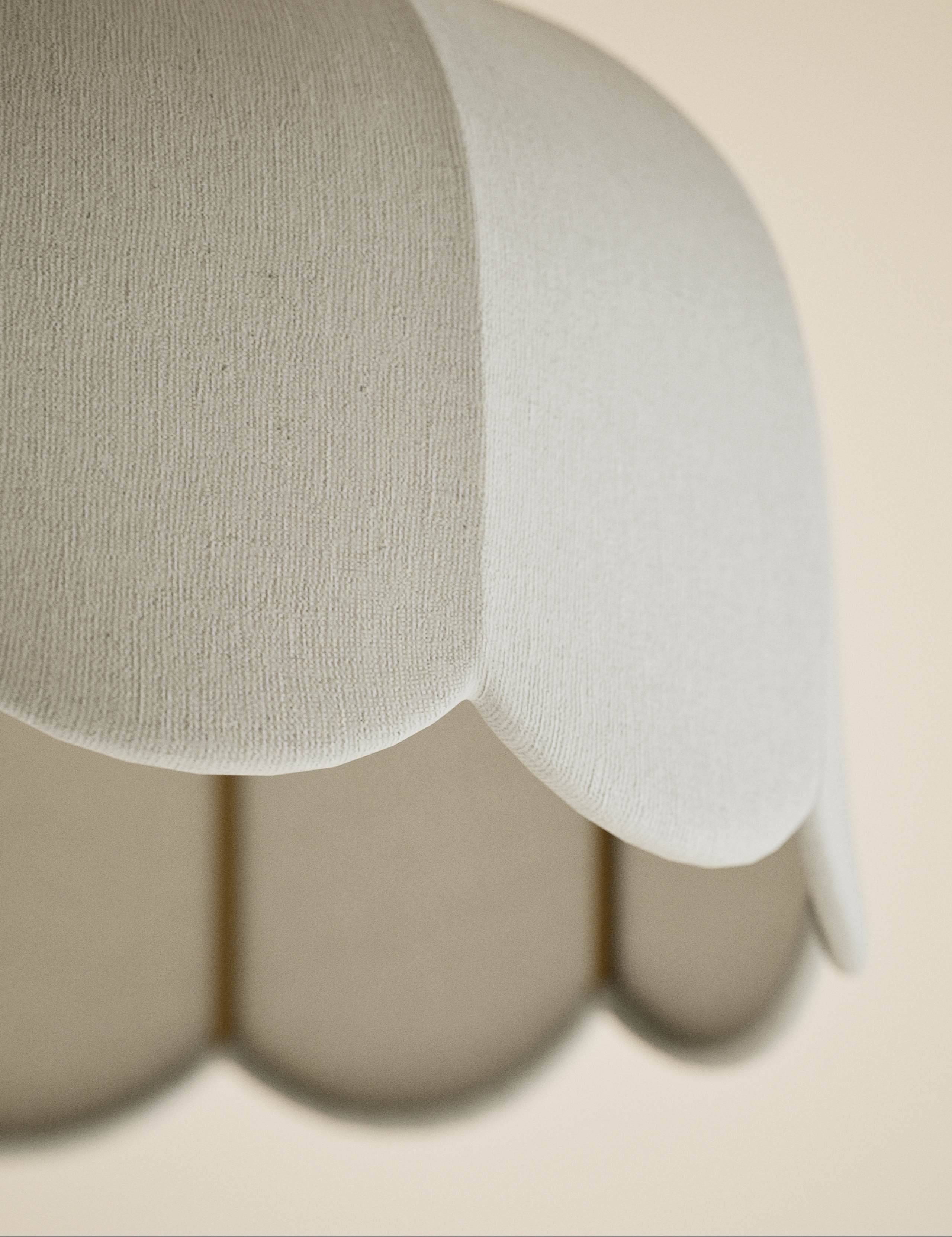 Pendant light scalloped linen with antique brass, imported from the UK