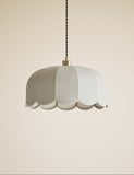 Pendant light scalloped linen with antique brass, imported from the UK
