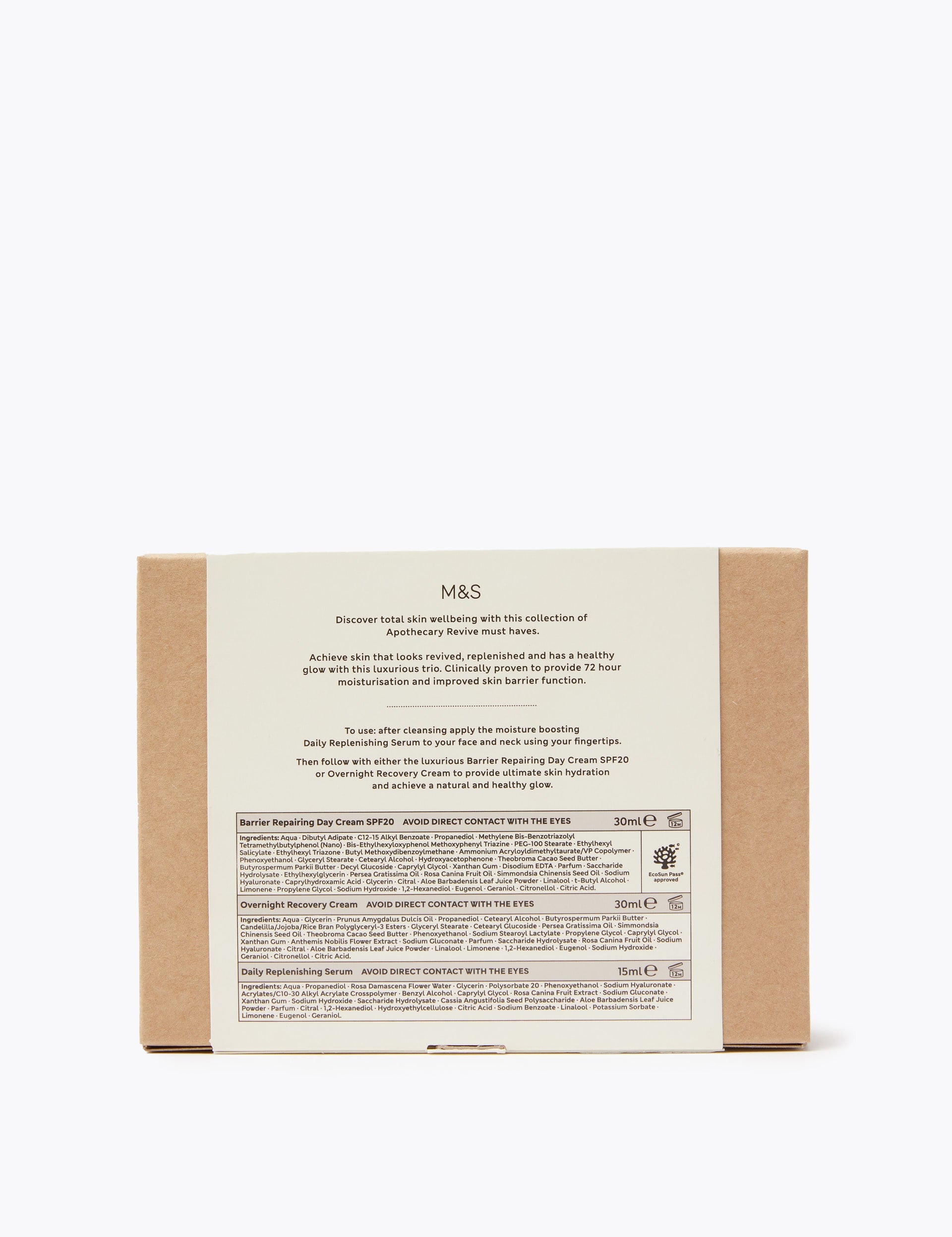 Apothecary Revive skincare discovery set with day cream, night cream, and serum (British brand)