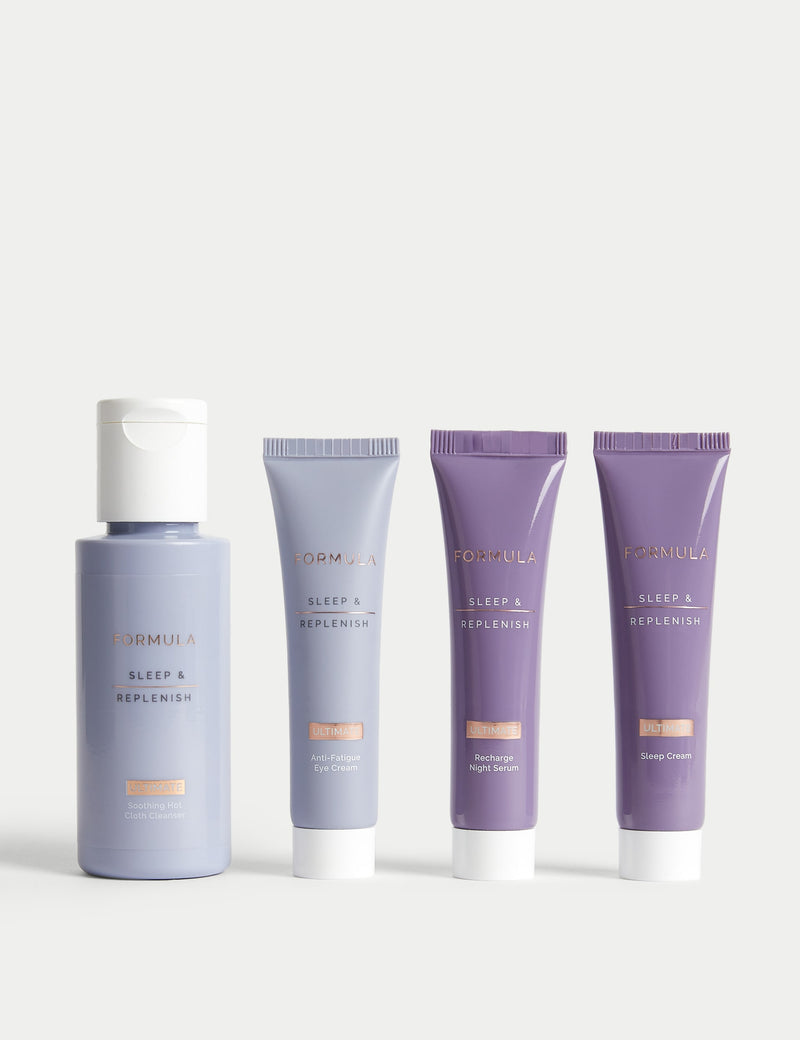 Sleep & Replenish night skincare discovery set (British brand)