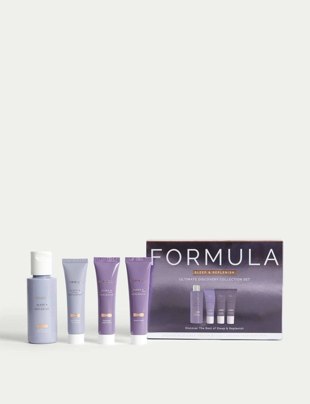 Sleep & Replenish night skincare discovery set (British brand)