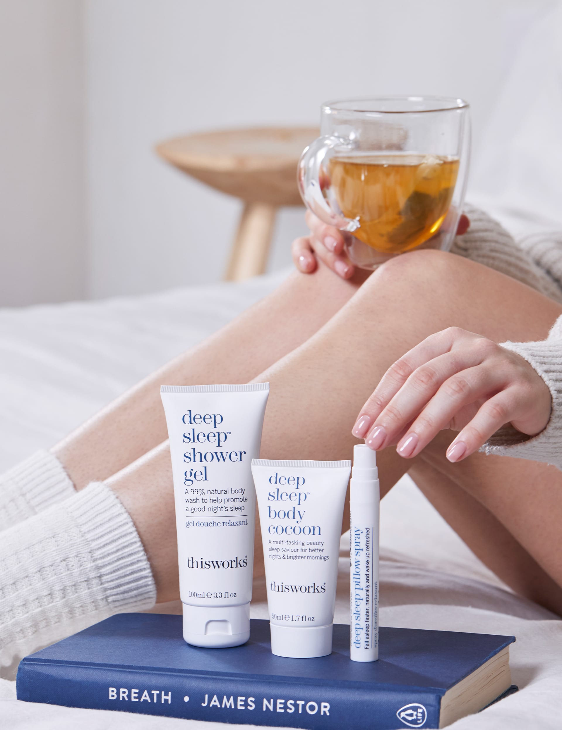 this works Sleep Retreat Kit with 50ml, 100ml, and 10ml sizes (British brand)