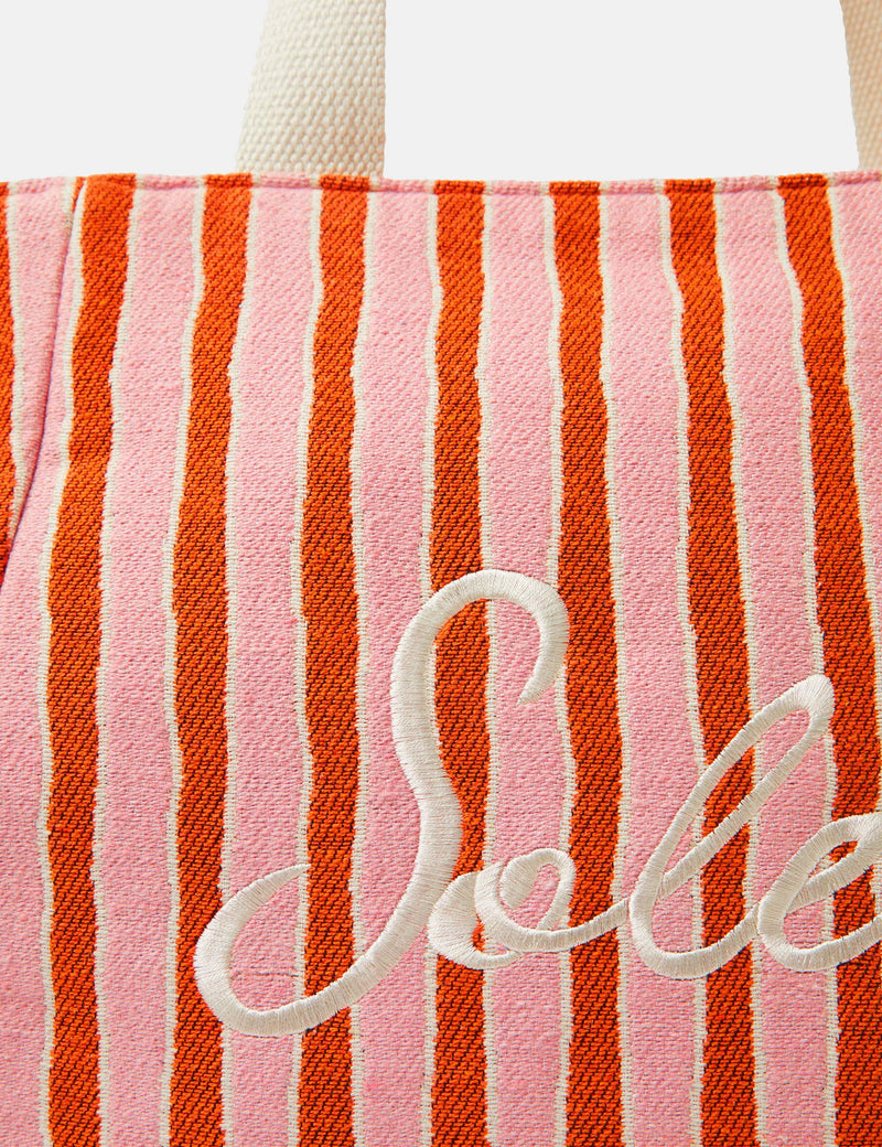Accessorize striped beach tote bag with slogan embroidery (British brand)