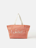 Accessorize striped beach tote bag with slogan embroidery (British brand)