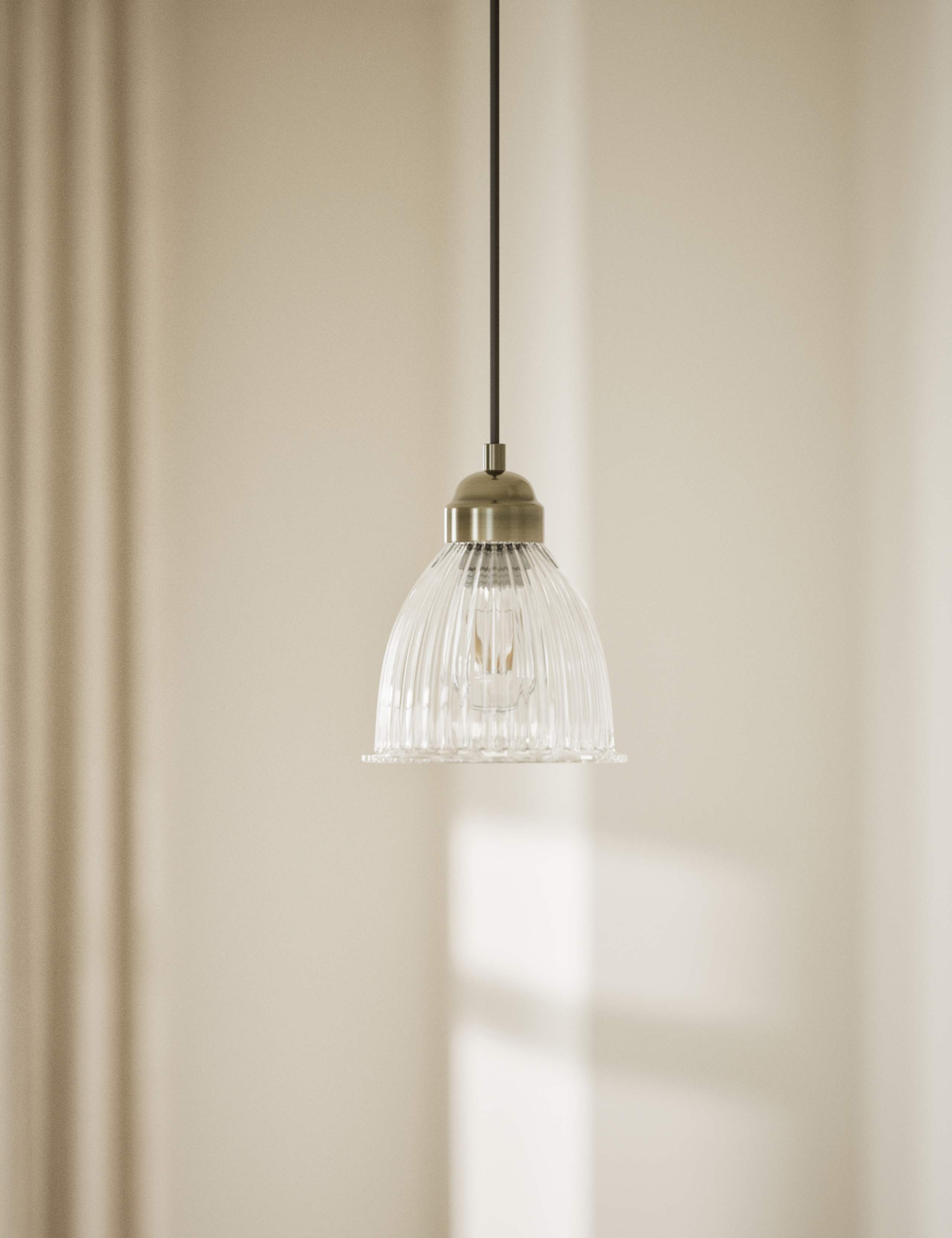 Small Florence pendant light with ribbed glass shade (British brand)