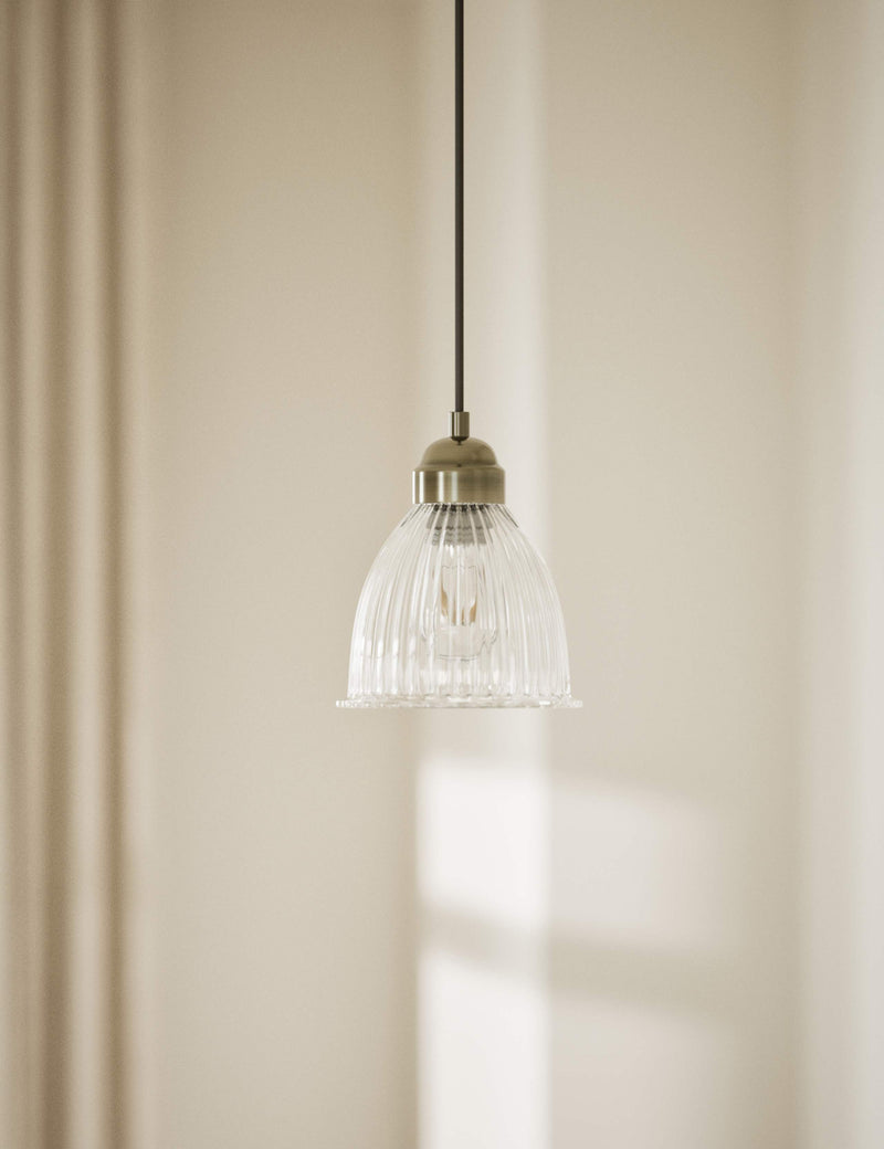 Small Florence pendant light with ribbed glass shade (British brand)