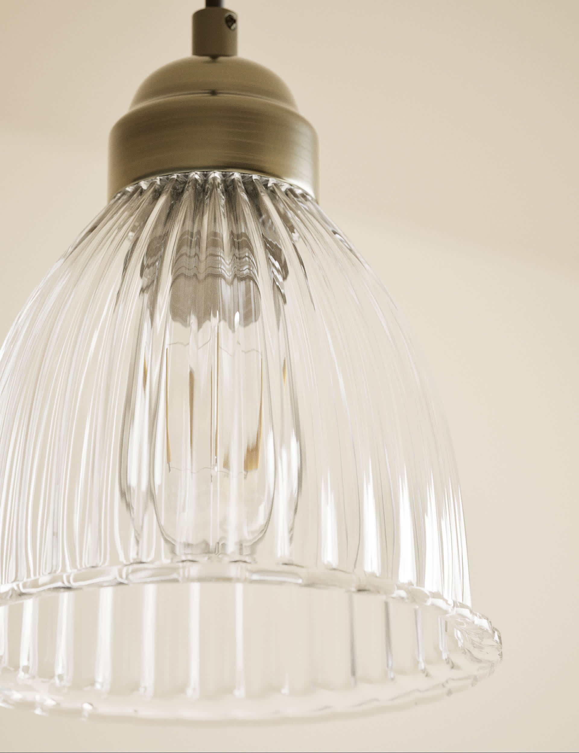 Small Florence pendant light with ribbed glass shade (British brand)