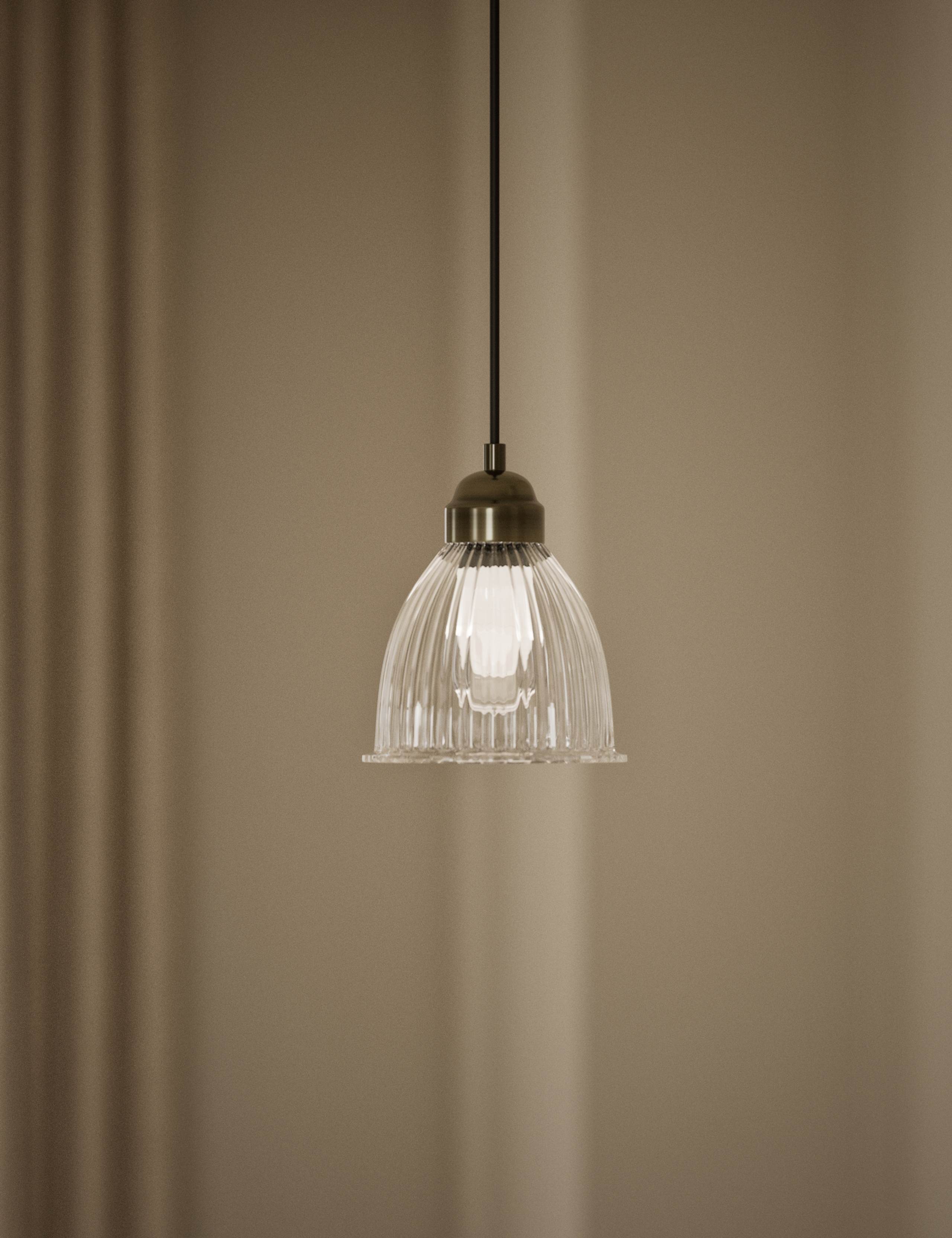Small Florence pendant light with ribbed glass shade (British brand)