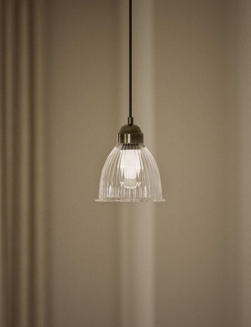 Small Florence pendant light with ribbed glass shade (British brand)
